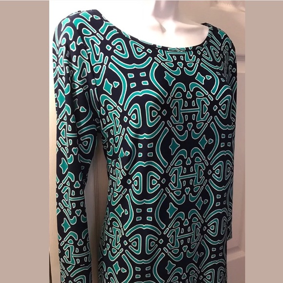 LAUNDRY By Design Shelli Segal Geo Print Dress Turquoise Green Blue Jersey Knit - Picture 3 of 6